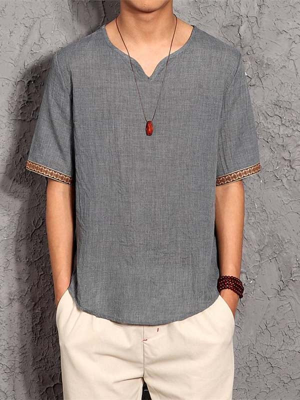 Camisa holgada de algodón y lino sin cuello