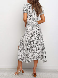 Quadratischer Hals Polka Dot Split Midi Kleid