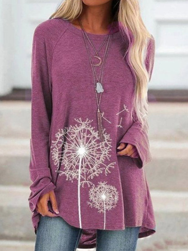 Damen Blumendruck Oberteil mit Rundhalsausschnitt