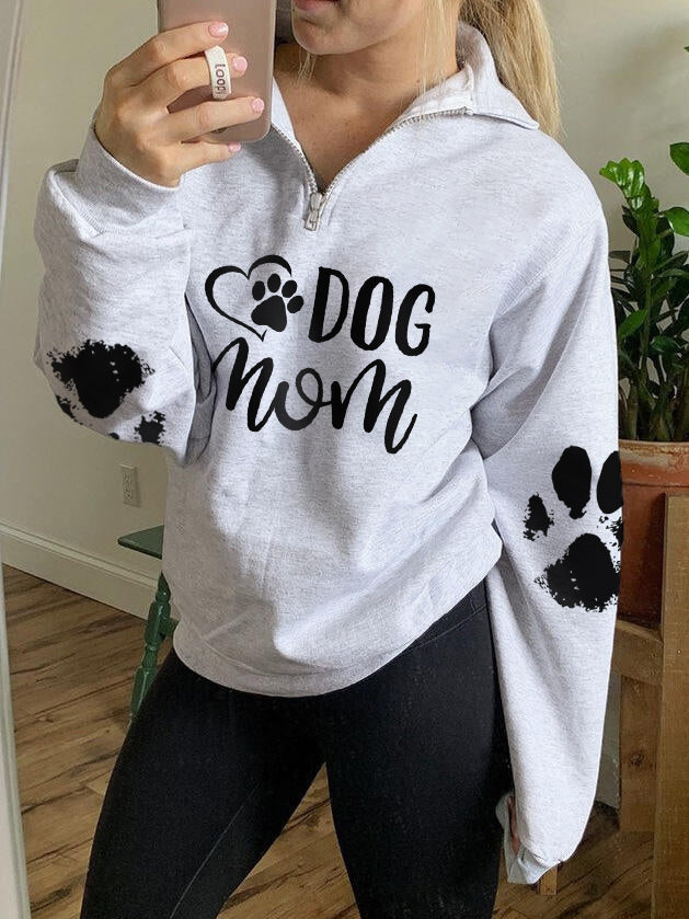 Damen DOG MOM Paw Print Zip Top