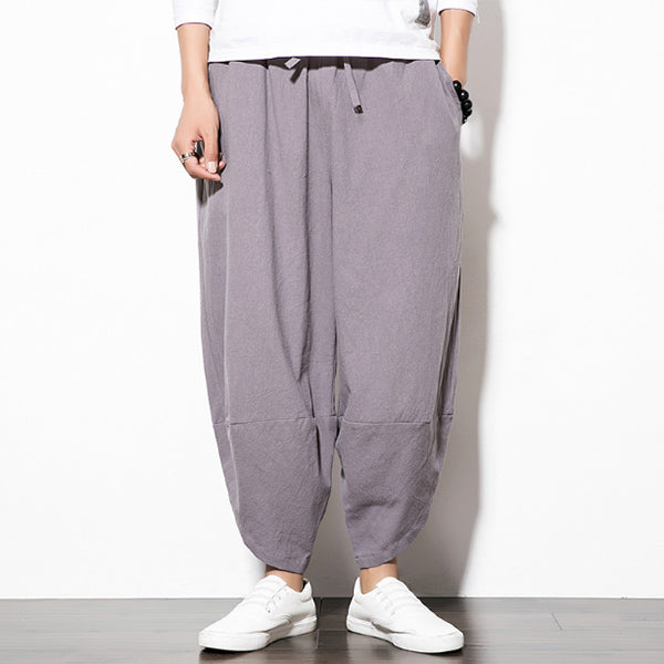 Pantalones casuales de color sólido para hombres, confeccionados en algodón y lino