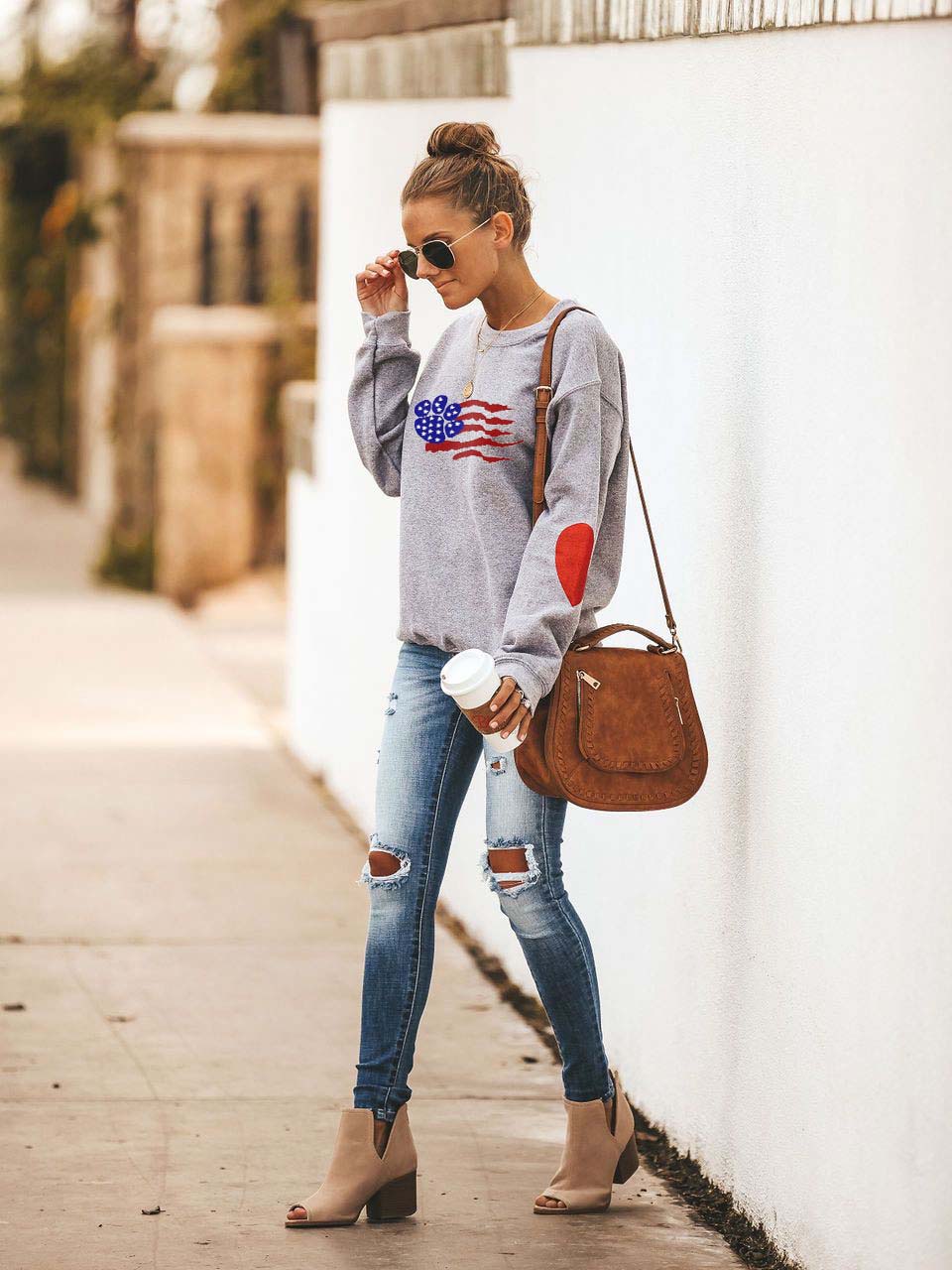 Suéter Langarm con estampado de pata de bandera de Estados Unidos