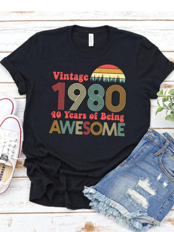 Damen T-Shirt mit Druck Vintage 1980 Awesome