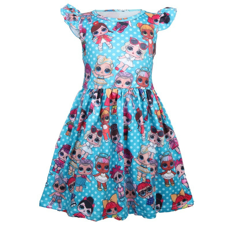 Vestido estampado estampado de dibujos animados para niñas