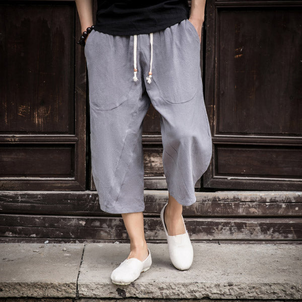 Pantalones sueltos de algodón y lino.