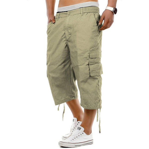 Pantalones de algodón y lino para hombre con varios bolsillos.