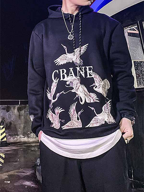 Jerseys con capucha para hombre con estampado de grulla