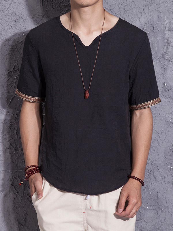 Camisa holgada de algodón y lino sin cuello