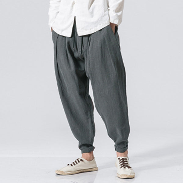 Pantalones casuales de hombre, de algodón y lino.