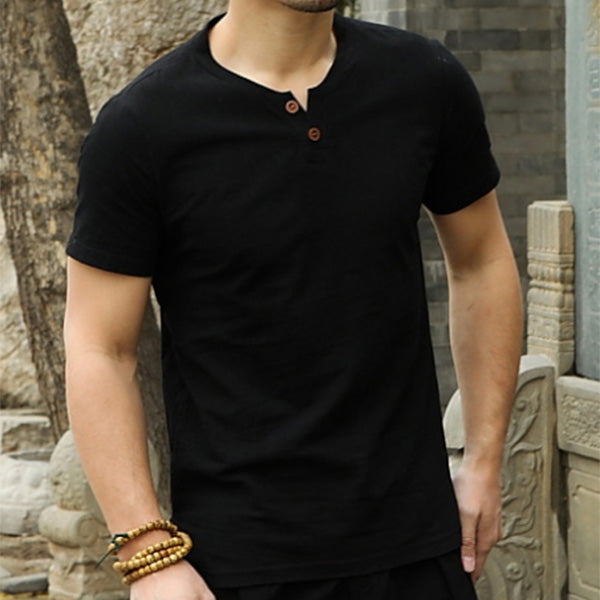 Camisa de lino para hombre con manga corta.