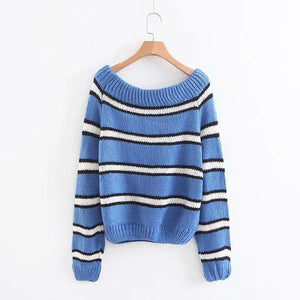 Suéter vintage de mohair a rayas con cuello oblicuo y manga farol