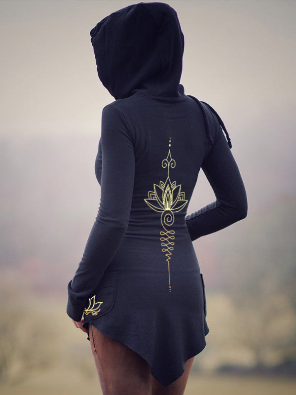 Capucha delgada de manga larga retro de color loto para mujer