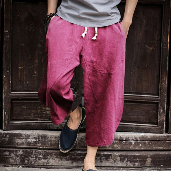 Pantalones sueltos de algodón y lino.