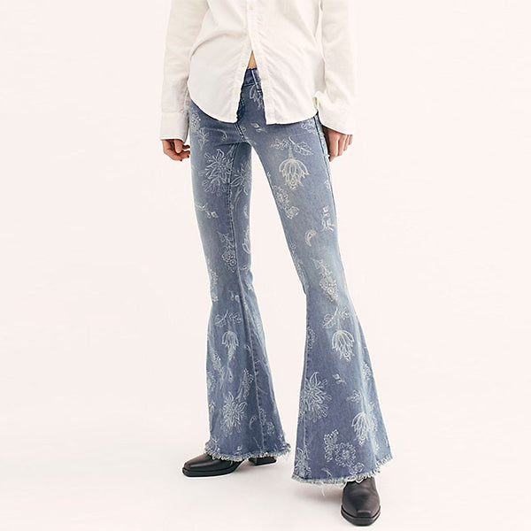 70er Jahre bestickte Hip Hugger Bell Bottom Jeans