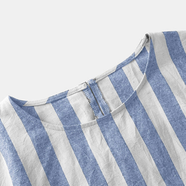 Camisa de lino cómoda a rayas para hombre