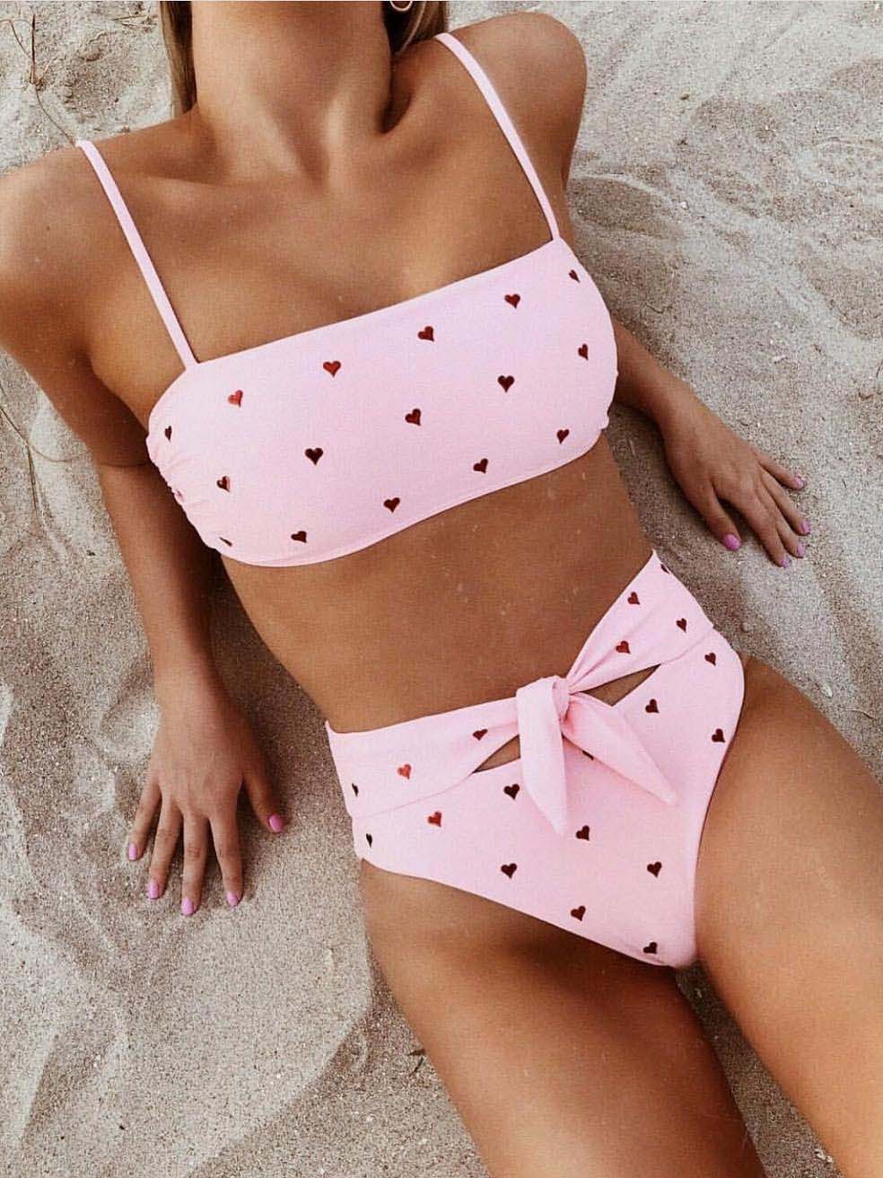 Traje de baño sexy y lindo con estampado de amor y cintura alta