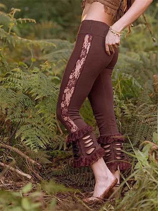 Pantalones vintage de flores con llama para mujer