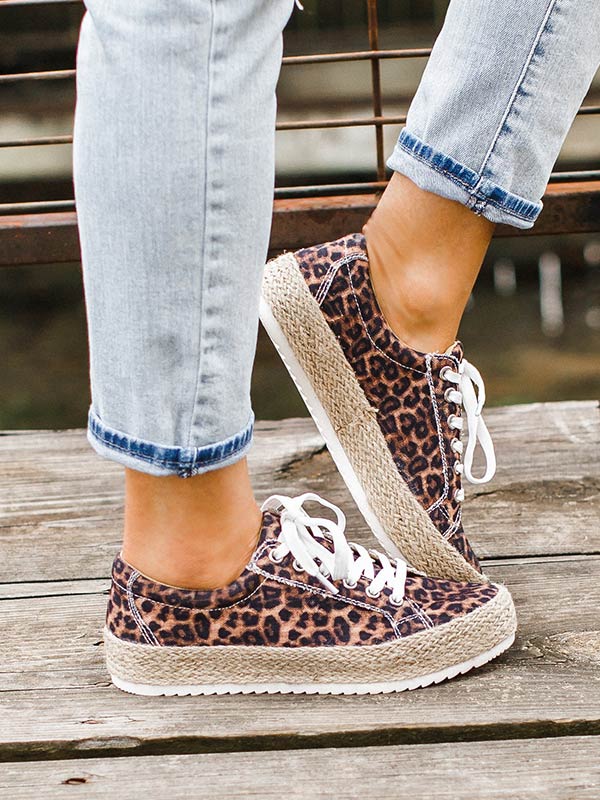 Damen Leopard Print Platform Sneakers Segeltuchschuhe