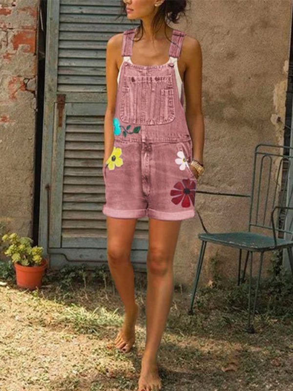 Denim Jumpsuit Shorts für Damen mit Modedruck
