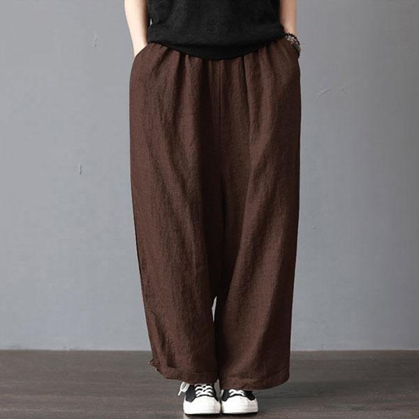 Loose pants with a high elastic waist and wide leg