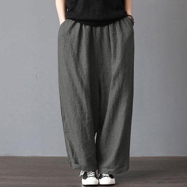Loose pants with a high elastic waist and wide leg