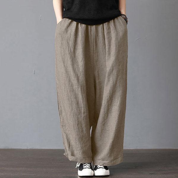 Loose pants with a high elastic waist and wide leg