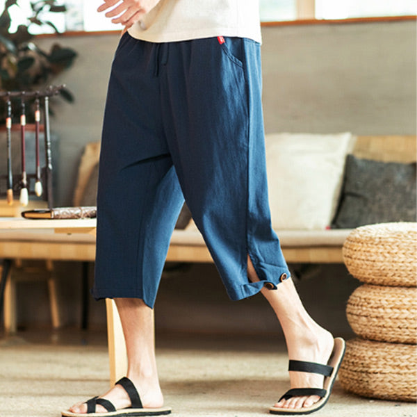 Pantalones de lino sueltos y ligeros de estilo chino para hombres