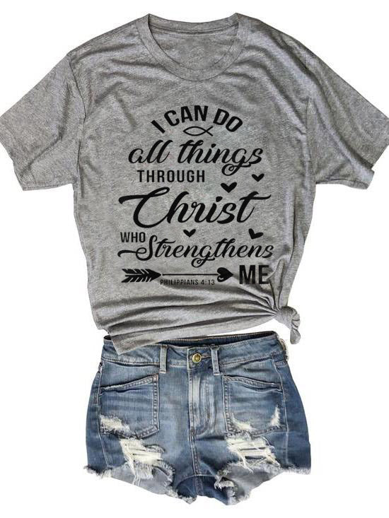 Puedo hacer cualquier cosa a través de Cristo que me fortalece. Camiseta impresa 4:13 de Filipenses