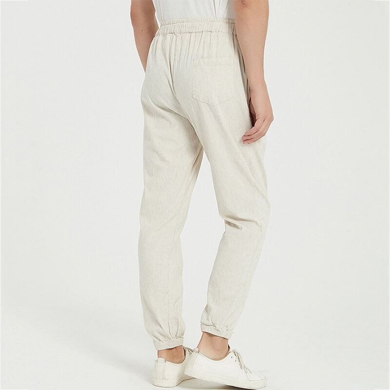 Pantalones de verano ligeros, transpirables, sueltos y elásticos para hombre hechos de lino natural