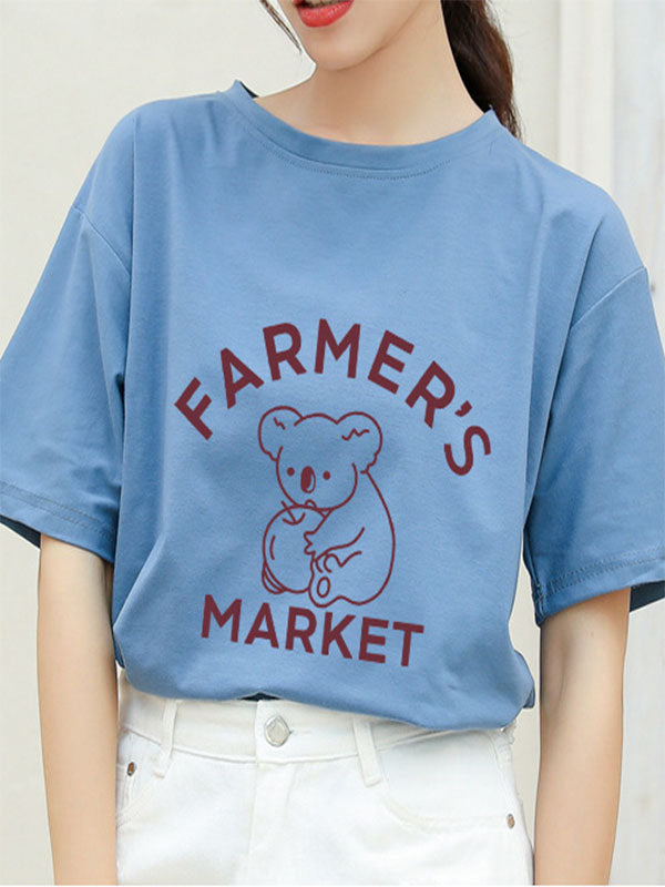 Lässige lose gedruckte Buchstaben-Koala-T-Shirt der Frauen