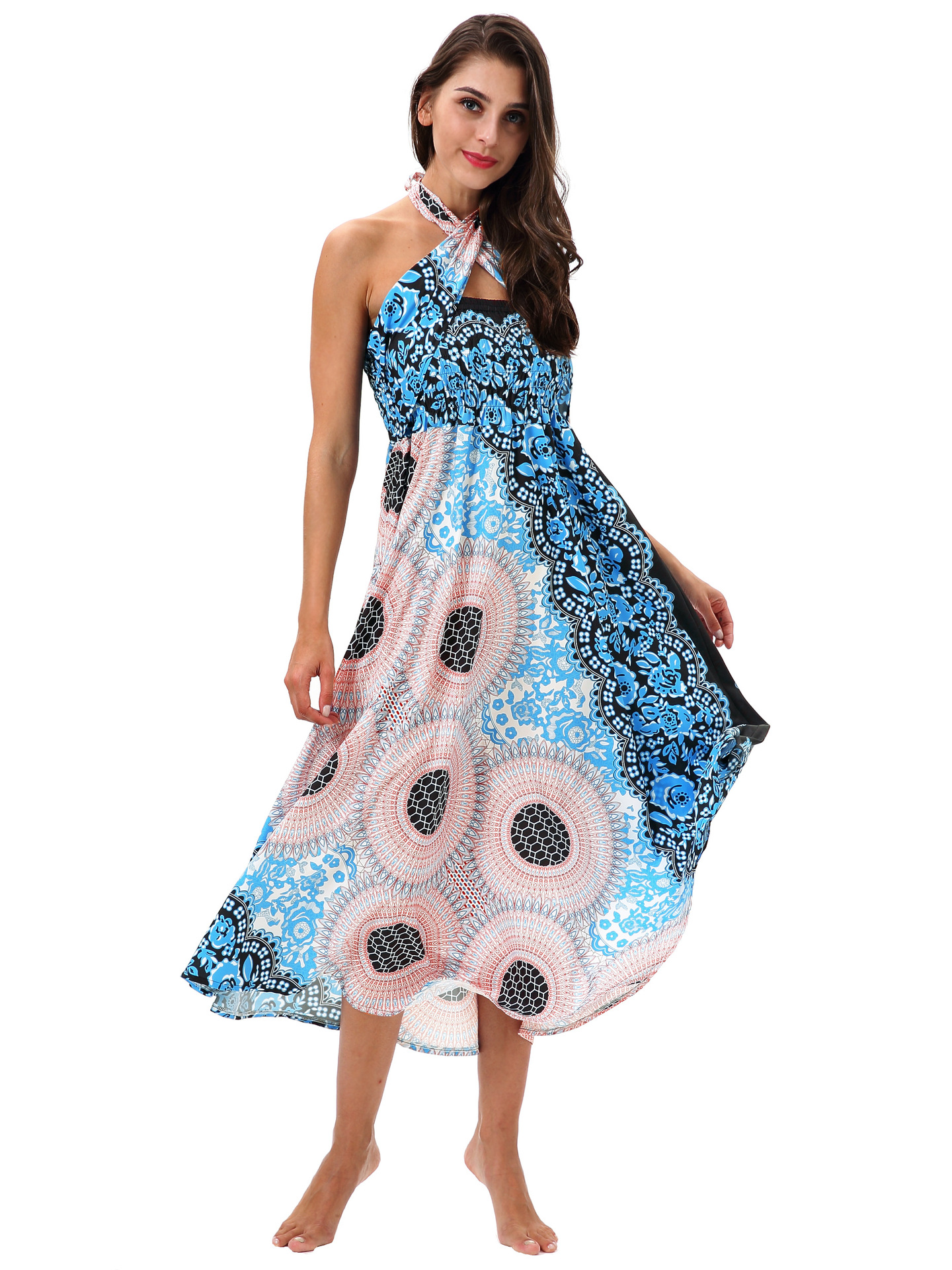 Vestido de cinta con estampado de girasol falda sexy de playa