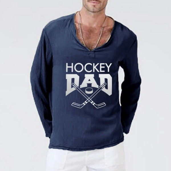 Camiseta de lino de manga larga estampada HOCKEY DAD para hombre