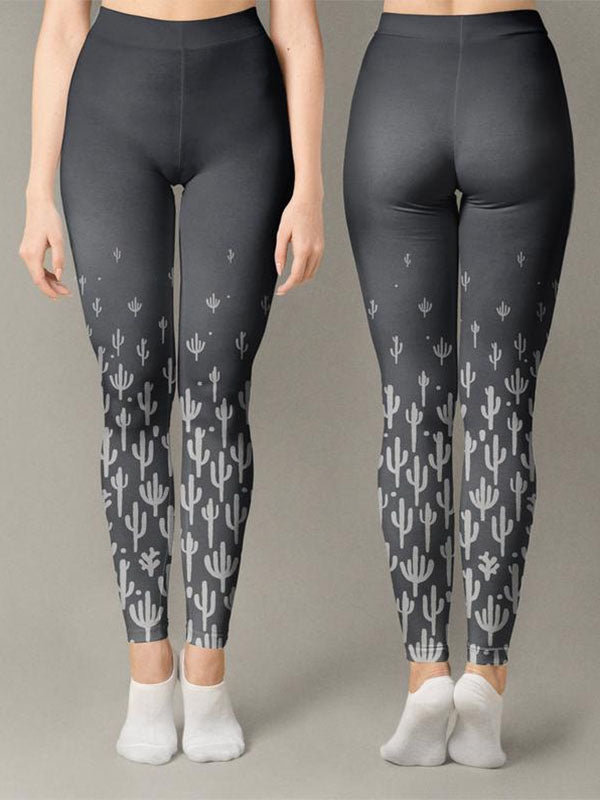 Leggings mit grauem Kaktusdruck für Frauen