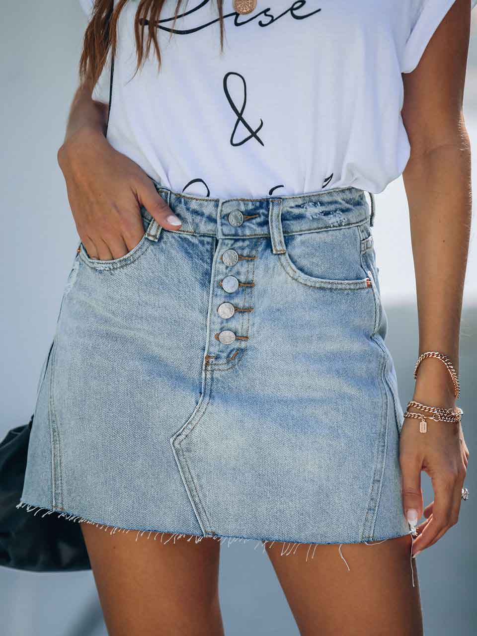 Damen-Jeansrock mit Drucktasche mit amerikanischer Flagge