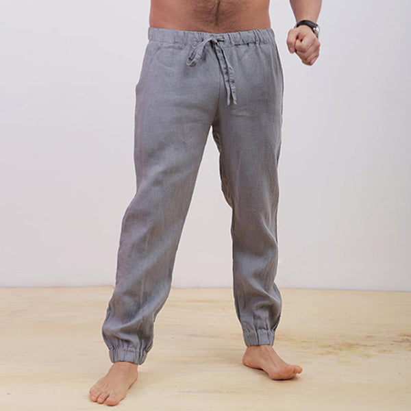 Pantalones de cintura de lino elásticos transpirables para hombres