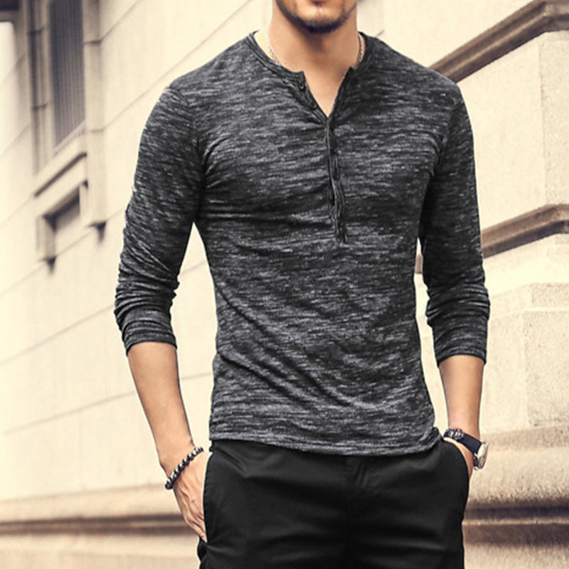 Lässiges Langarm-T-Shirt für Herren mit V-Kragen