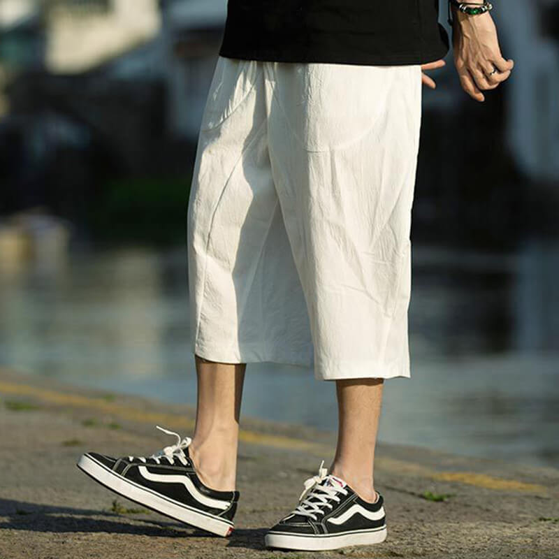 Pantalones de lino natural liso de verano para hombre