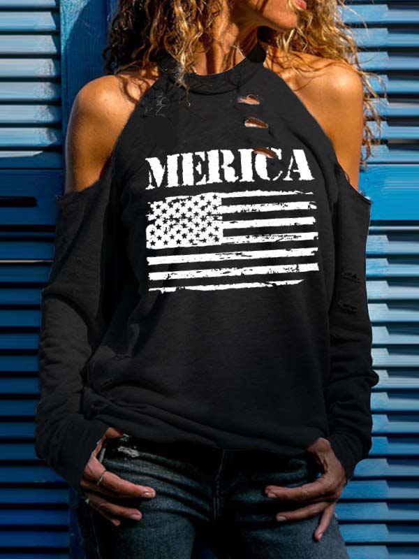 Frauen Merica Letter Flag drucken aus Schulteroberteil