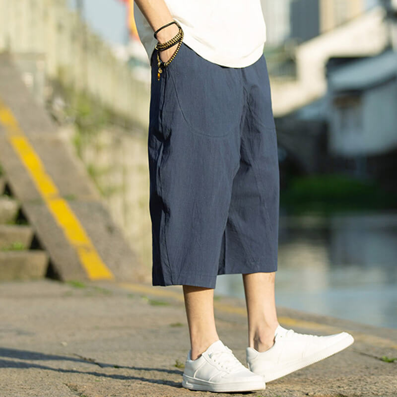 Pantalones de lino natural liso de verano para hombre