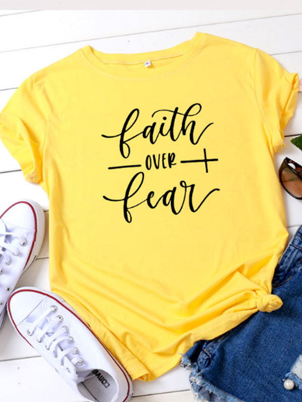 Camiseta cómoda de algodón Faith About Anxiety para mujer con manga corta
