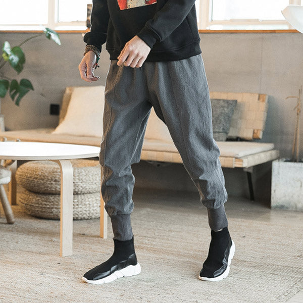 Pantalones casuales de lino de moda suelta de color natural