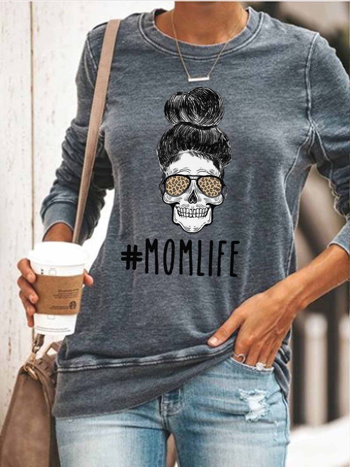 Frauen Mom Life Skull Cheetah T-Shirt