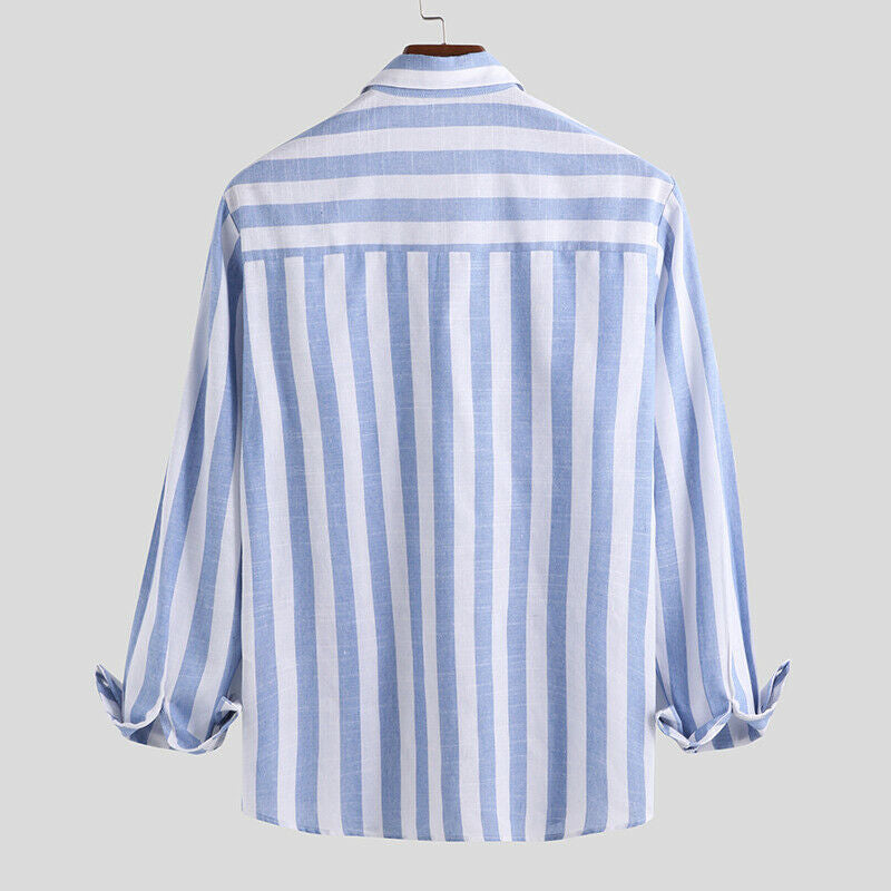 Camisa de lino natural ligera a rayas cómoda para hombre
