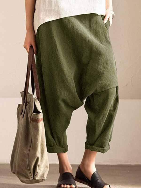 Pantalones harem de lino y algodón demasiado grandes