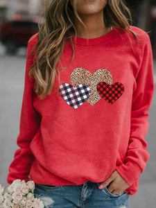 Damen Leopard Plaid Heart Sweatshirt