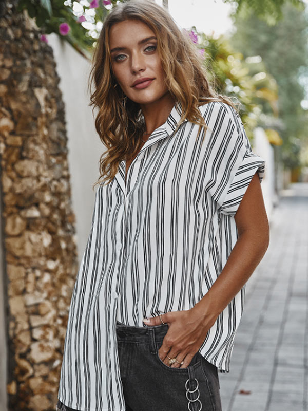 Manga corta a rayas para mujer en primavera y verano.