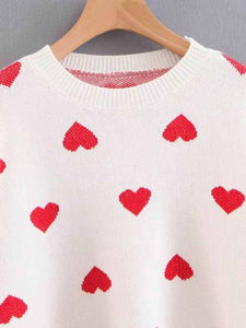 Drop Shoulder Heart Pattern Pullover mit Strickpullover