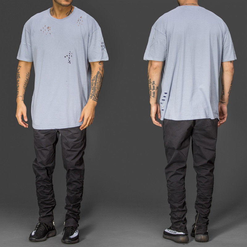 Lässige Hippie-Loch-T-Shirts mit rundem Kragen und kurzen Ärmeln aus Baumwolle für Herren