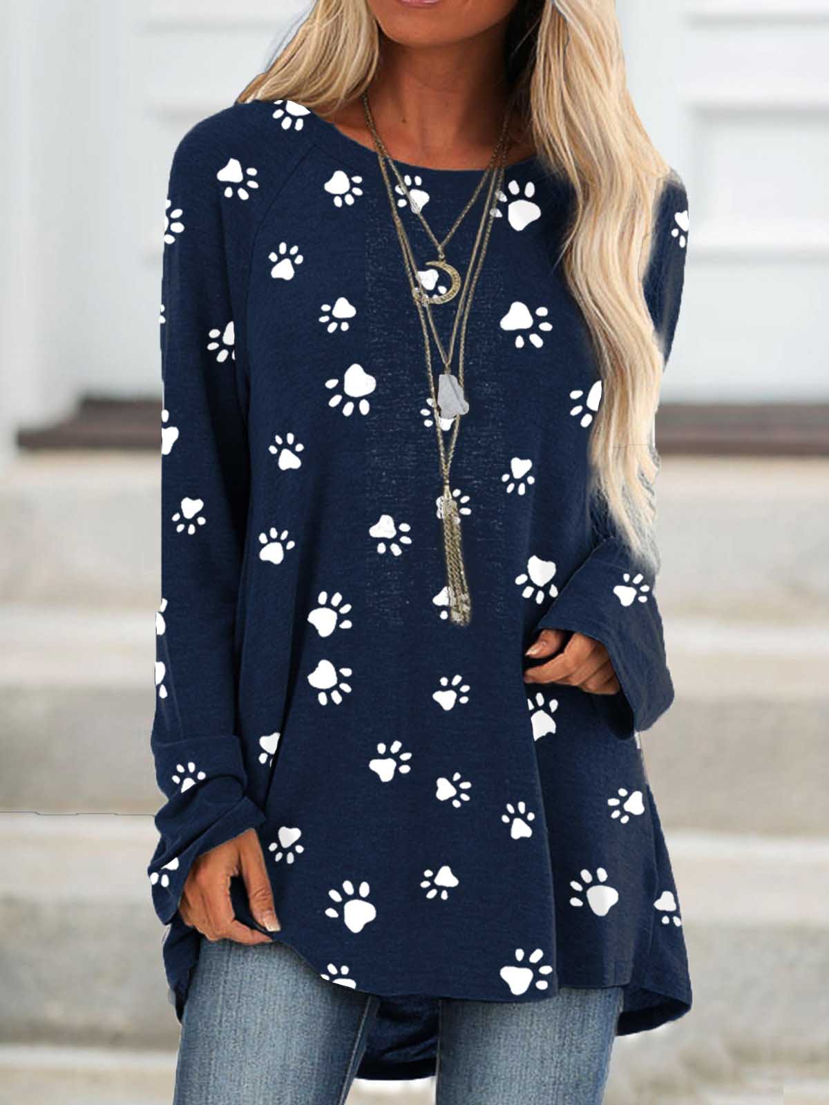 Top de manga larga con estampado de pata para mujer