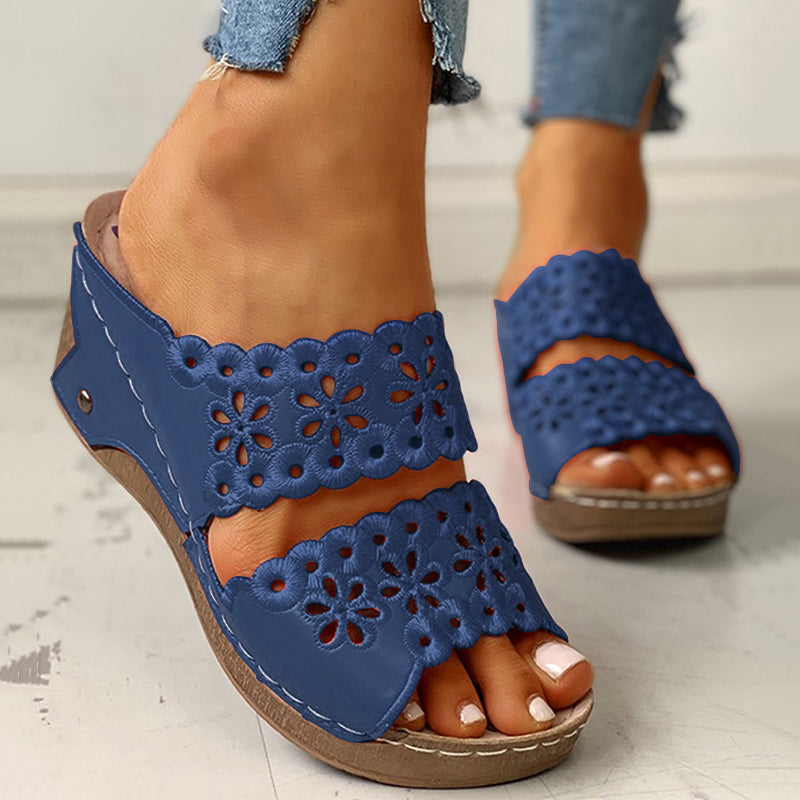 Open Toe Wedge Sandalen für Damen mit hohler Blume